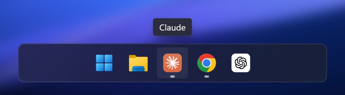 Windows 11 taskbar with Start, File Explorer, Claude, Chrome and ChatGPT pinned